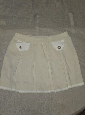 Daisy Cream Pleated Skater Mini Skirt with Button Pocket Accents